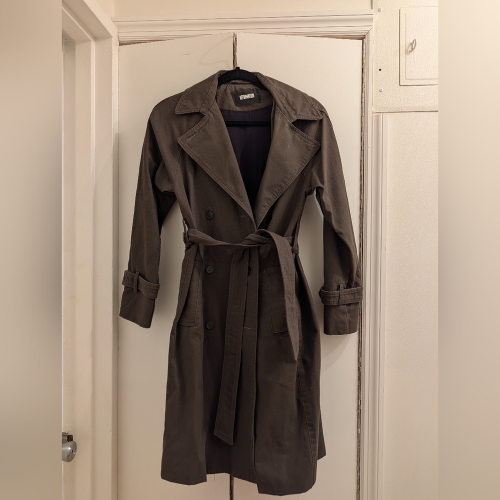 Reformation Colonel Trench Coat Army Green Size S - Picture 5 of 6